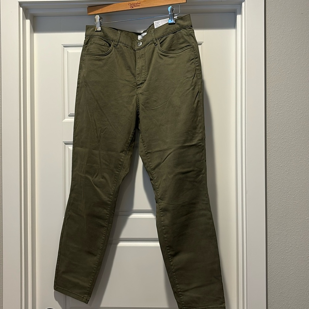 Loft Skinny Mid-Rise Pants in Army Green Khaki NWT 31/12